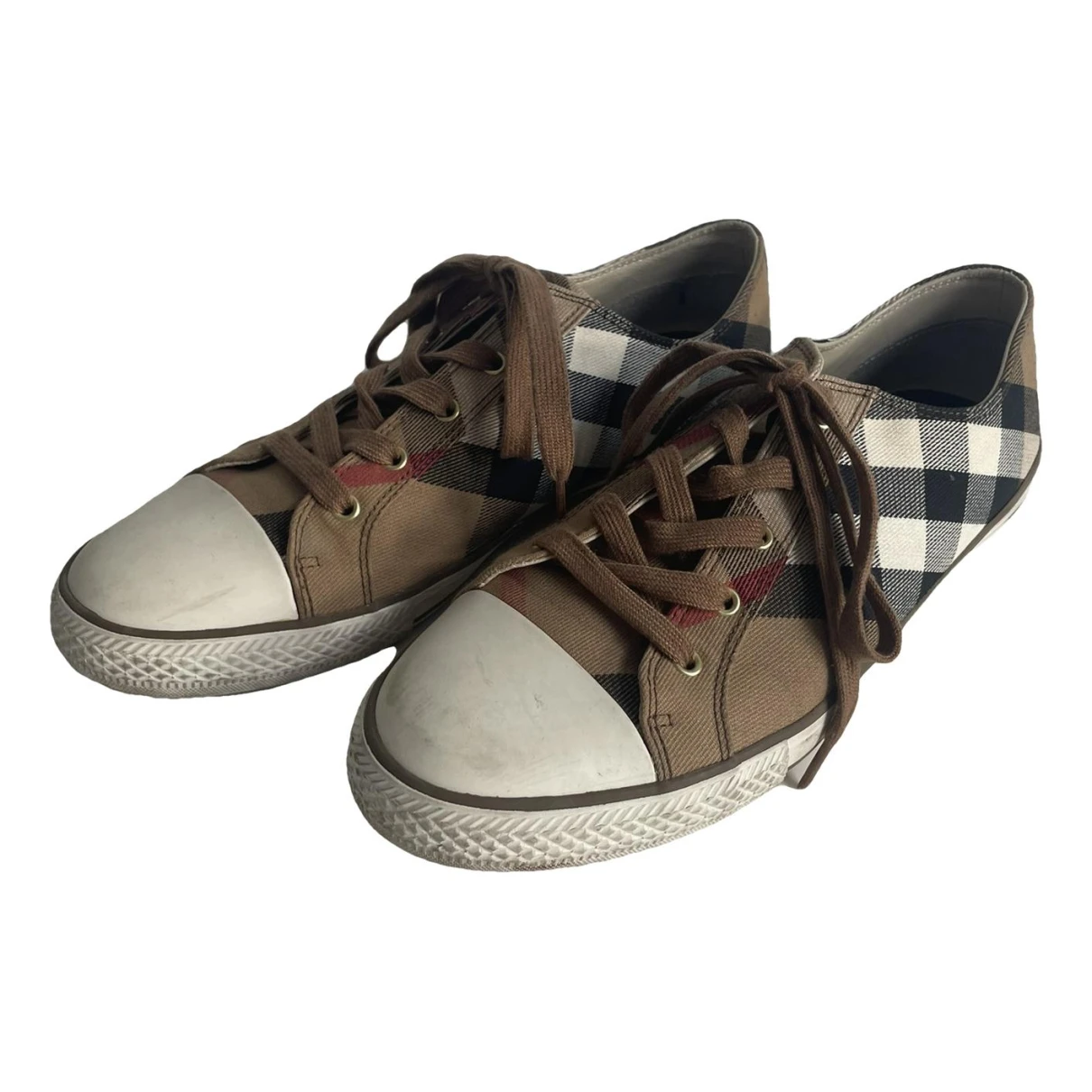 Pre-owned Burberry Cloth Low Trainers In Beige