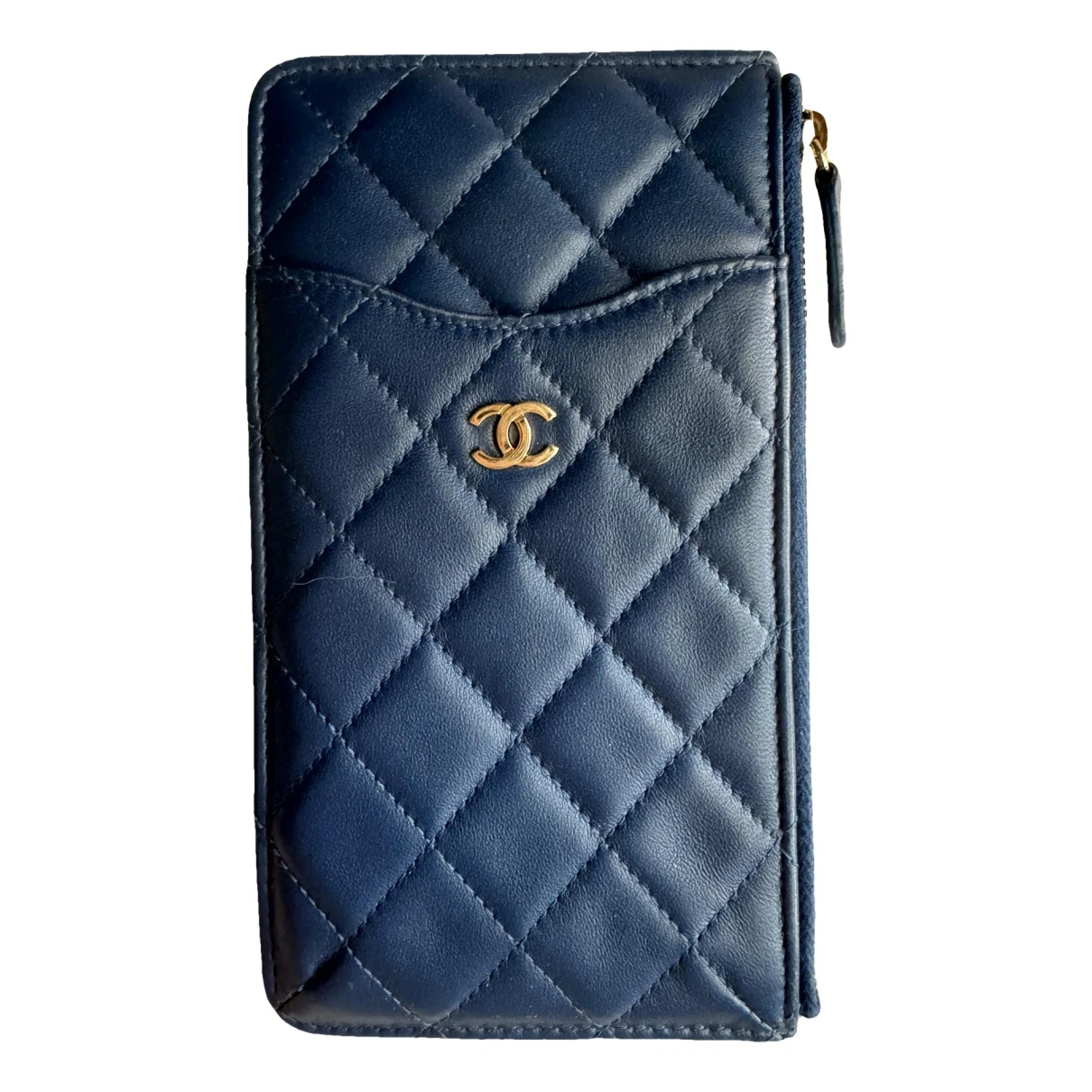 Pre-owned Chanel Timeless/classique Leather Wallet In Navy