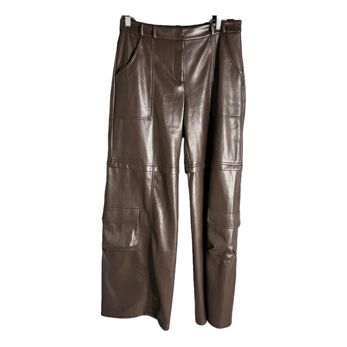 Pre-owned Amanda Uprichard Vegan Leather Straight Pants In Brown