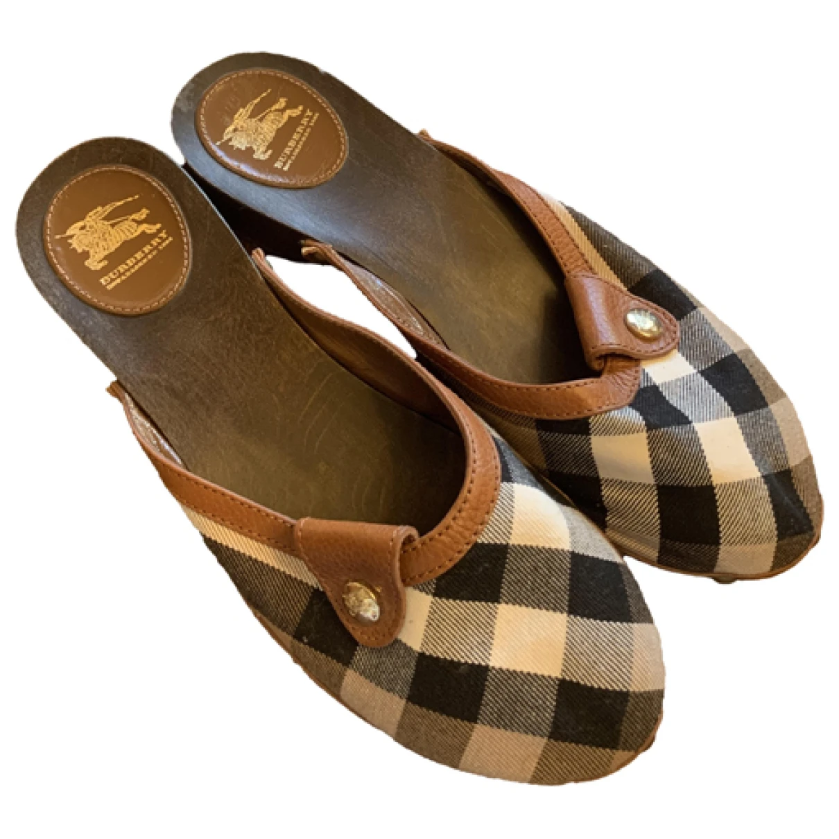 Pre-owned Burberry Patent Leather Mules & Clogs In Brown
