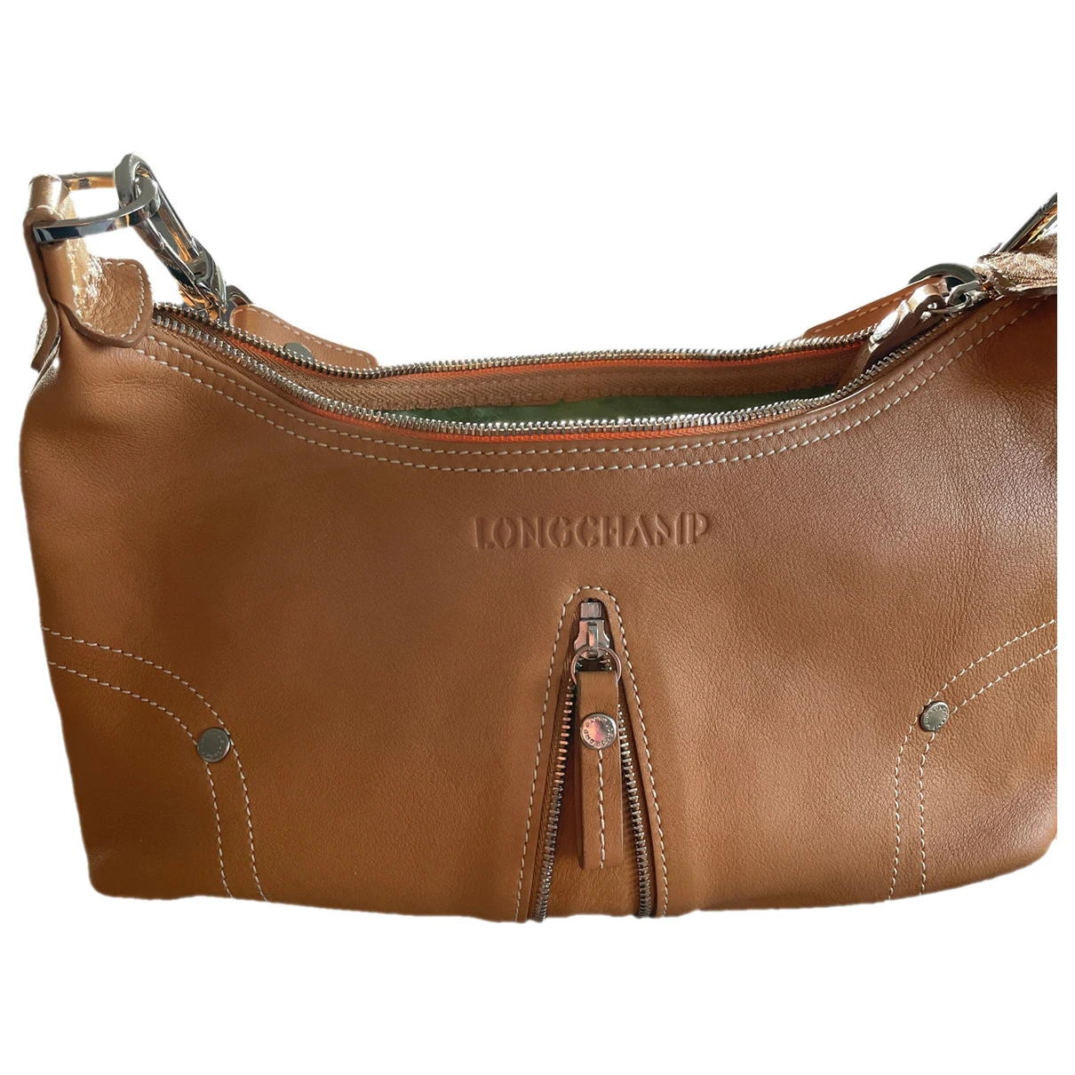 Pre-owned Longchamp 3d Leather Clutch Bag In Camel