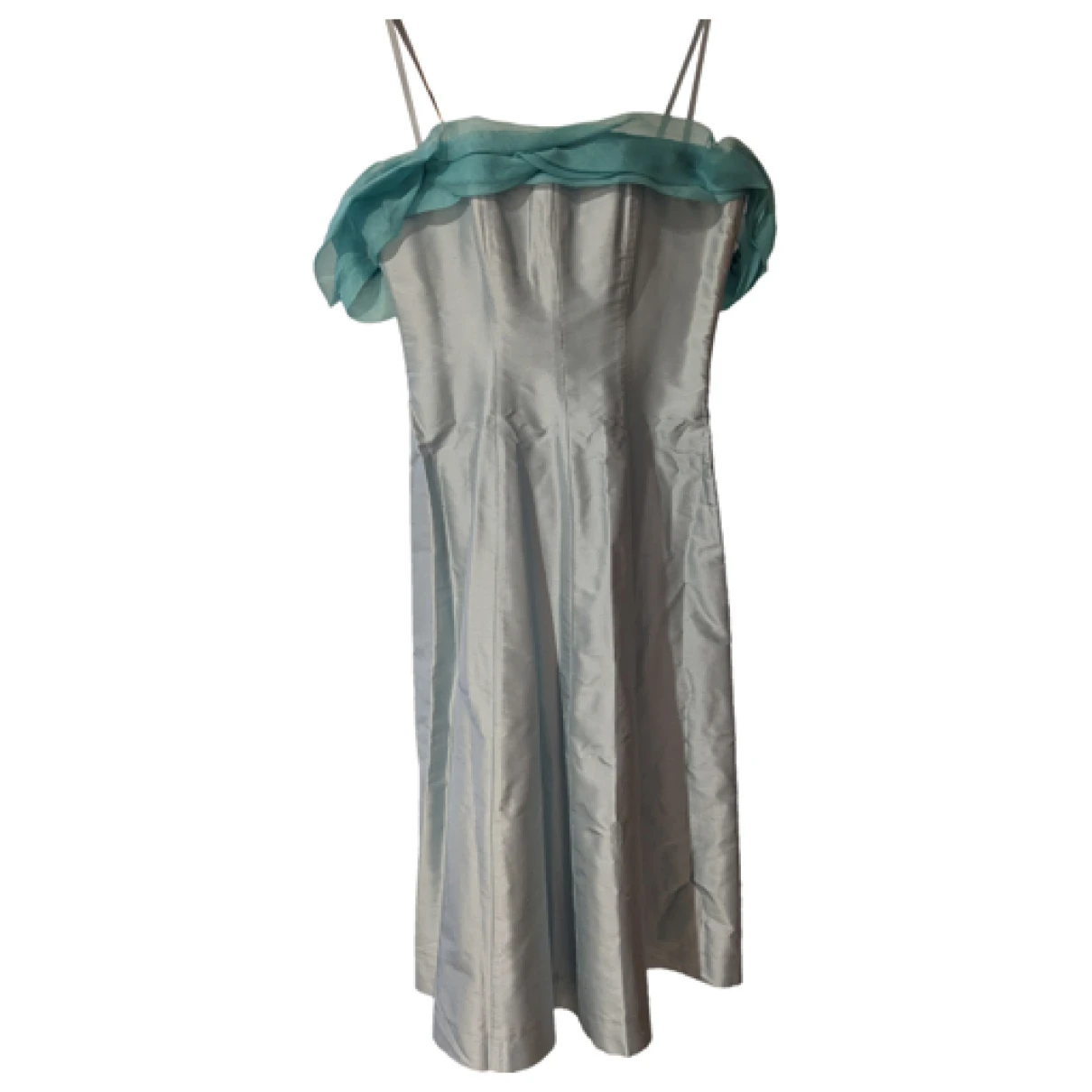 Pre-owned Tara Jarmon Silk Mid-length Dress In Turquoise