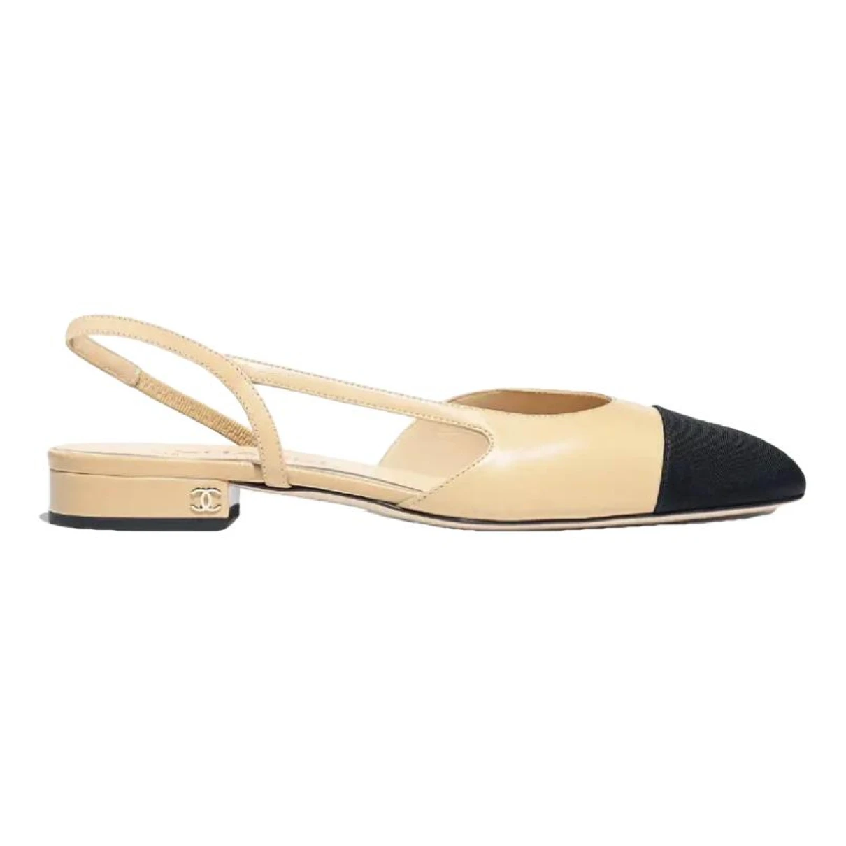 Pre-owned Chanel Slingback Leather Ballet Flats In Beige