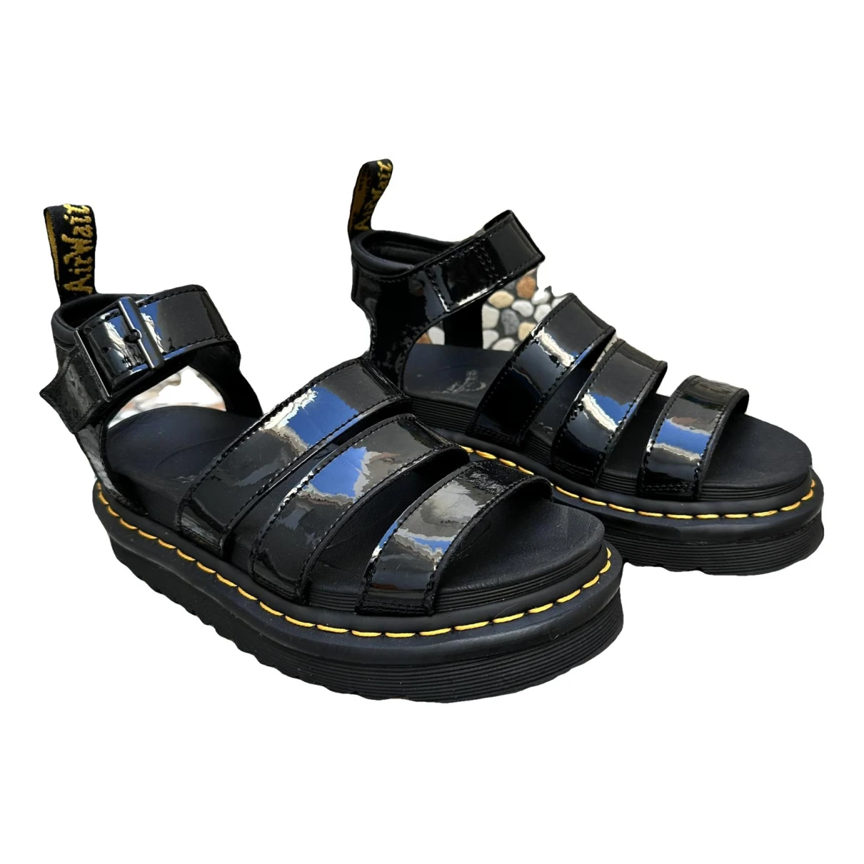 Pre-owned Dr. Martens' Patent Leather Sandals In Black