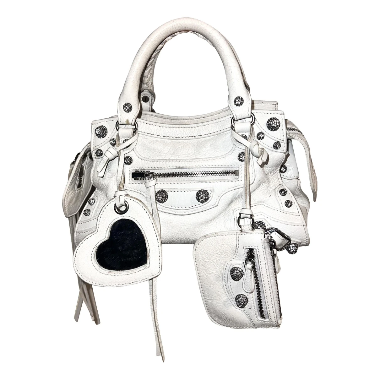 Pre-owned Balenciaga Neo Cagole City Leather Handbag In White