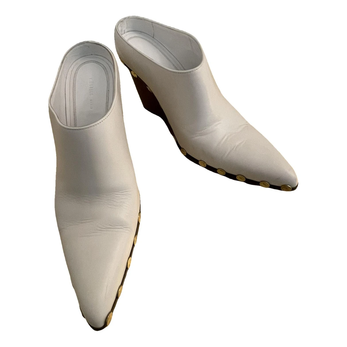 Pre-owned Celine Rodéo Leather Mules & Clogs In White