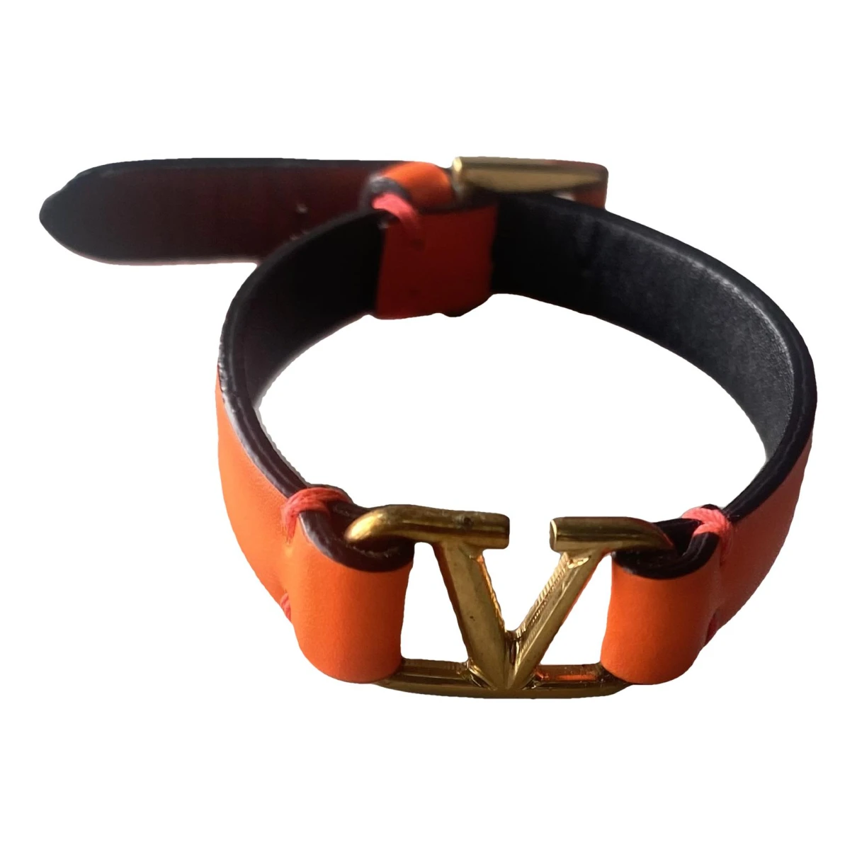 Pre-owned Valentino Garavani Leather Bracelet In Orange