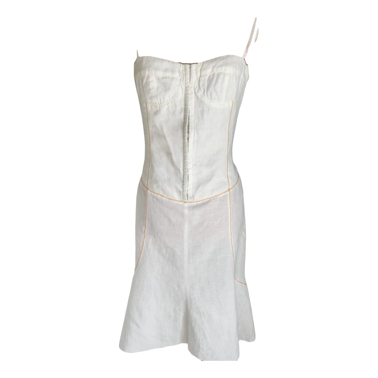 Pre-owned Pinko Linen Mid-length Dress In White