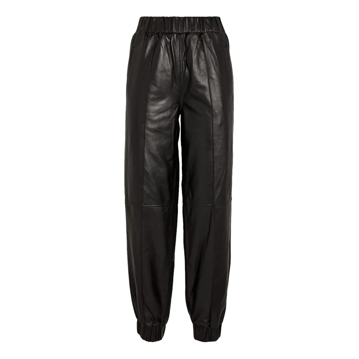 Pre-owned Ganni Leather Trousers In Black