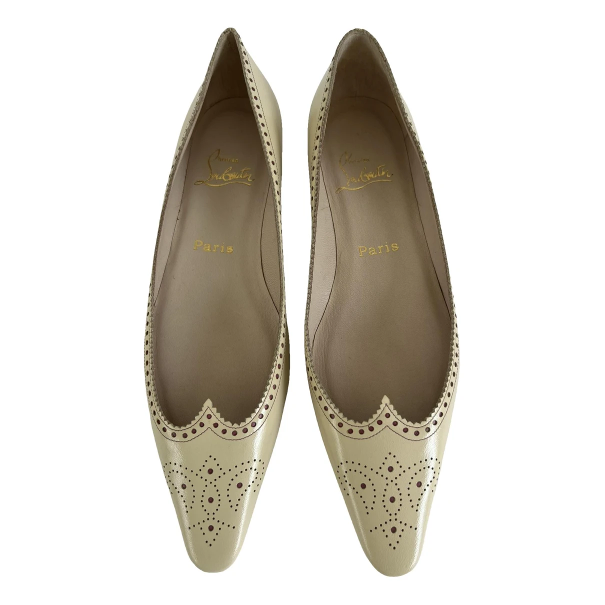 Pre-owned Christian Louboutin Leather Flats In Beige