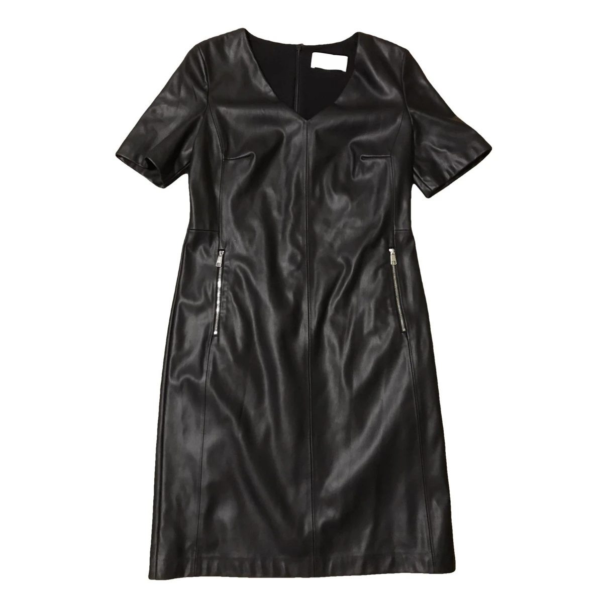 Pre-owned Hugo Boss Patent Leather Mid-length Dress In Black