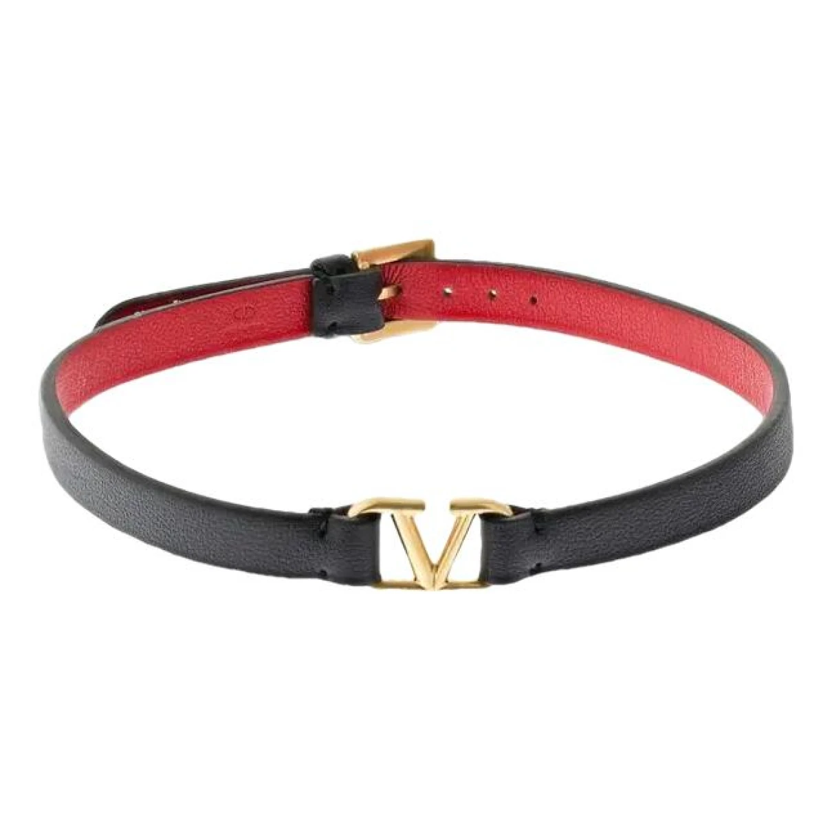 Pre-owned Valentino Garavani Leather Necklace In Black