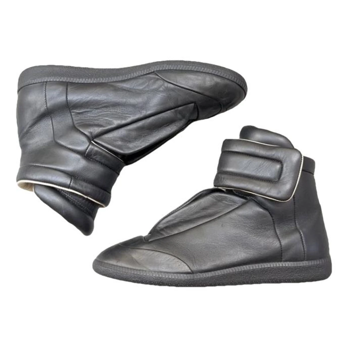 Pre-owned Maison Margiela Future Leather High Trainers In Black