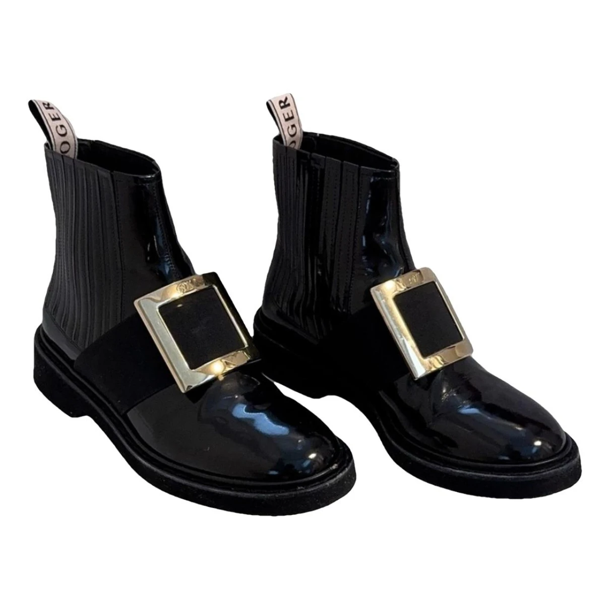 Pre-owned Roger Vivier Patent Leather Boots In Black
