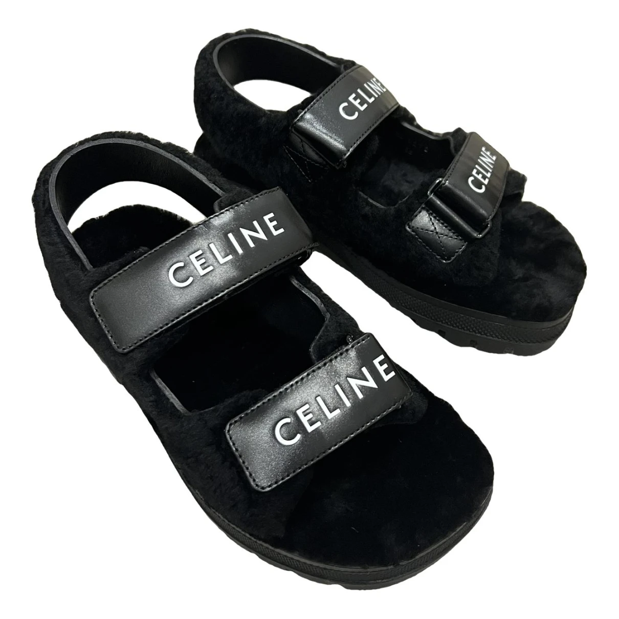 Pre-owned Celine Leo Leather Sandal In Black