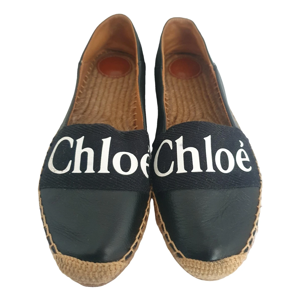 Pre-owned Chloé Woody Leather Espadrilles In Black