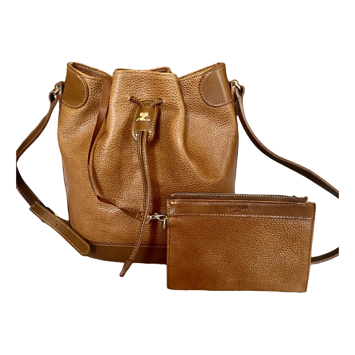 Pre-owned Courrèges Leather Crossbody Bag In Camel