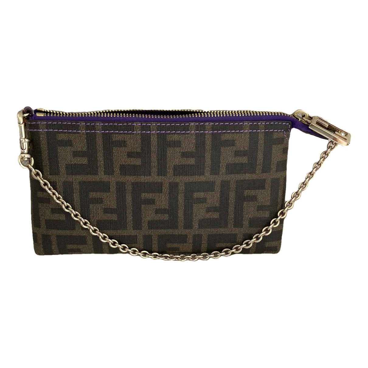 Pre-owned Fendi Baguette Leather Clutch Bag In Brown