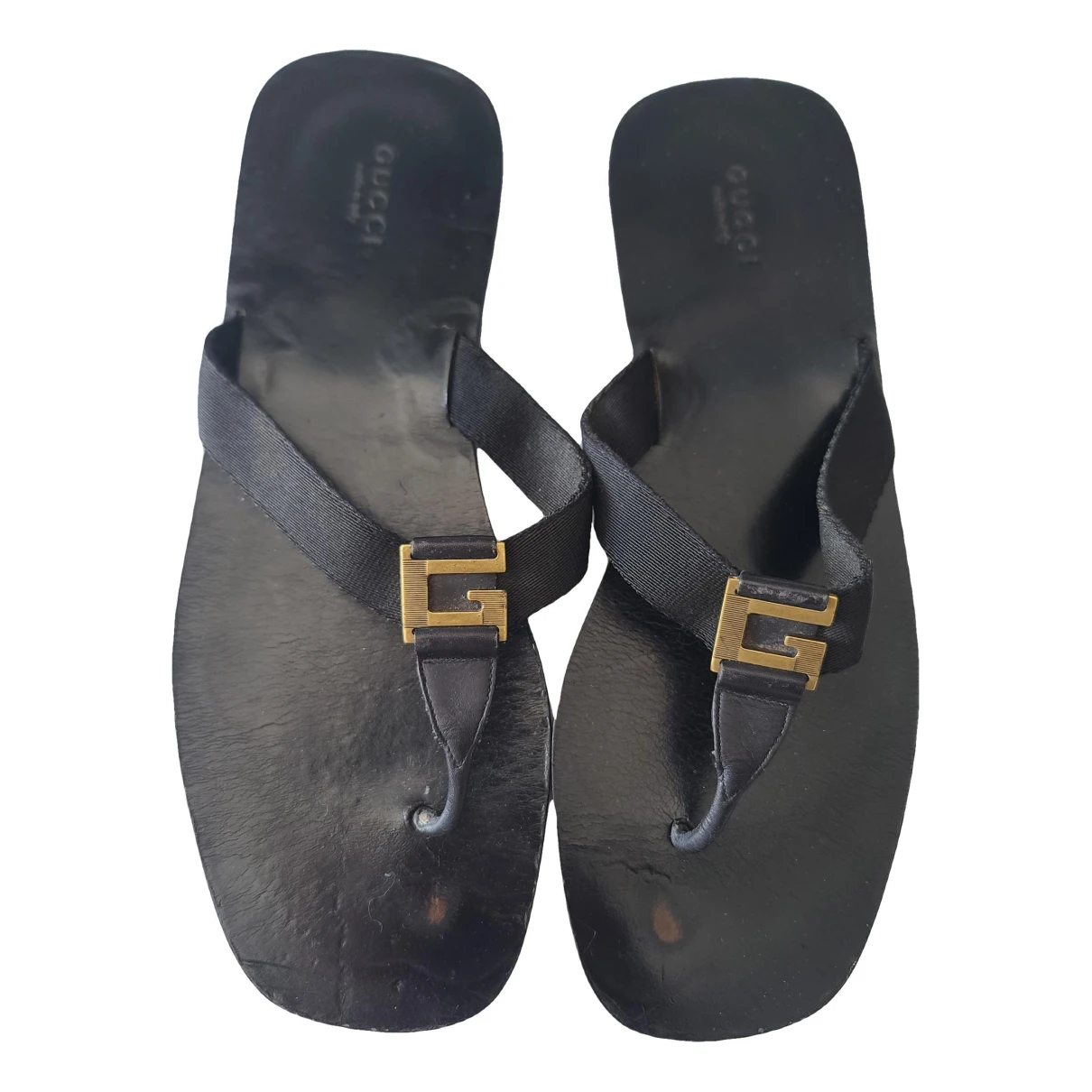 Pre-owned Gucci Double G Cloth Flip Flops In Black