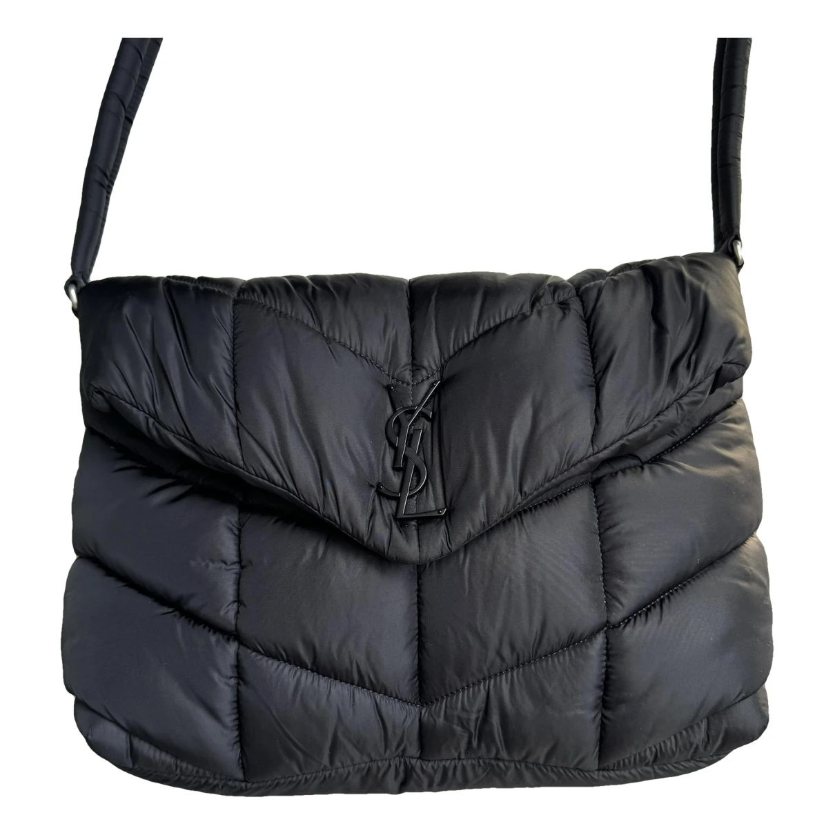 Pre-owned Saint Laurent Loulou Puffer Cloth Crossbody Bag In Black