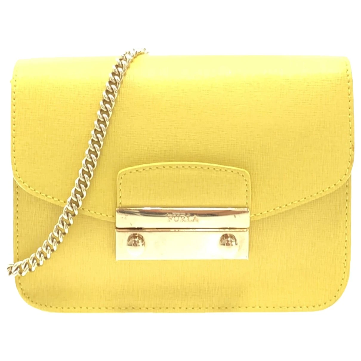 Pre-owned Furla Leather Handbag In Yellow