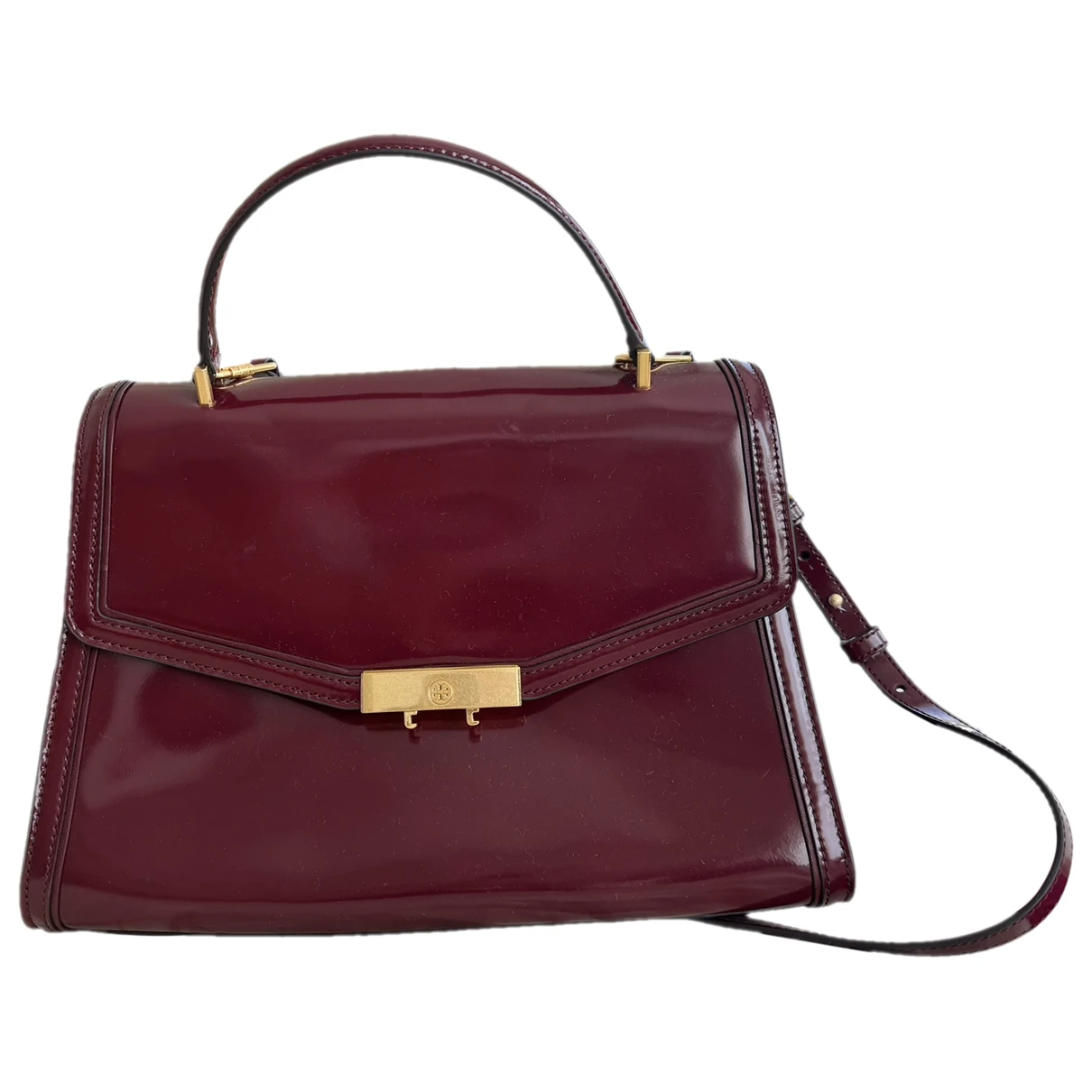 Pre-owned Tory Burch Leather Satchel In Burgundy