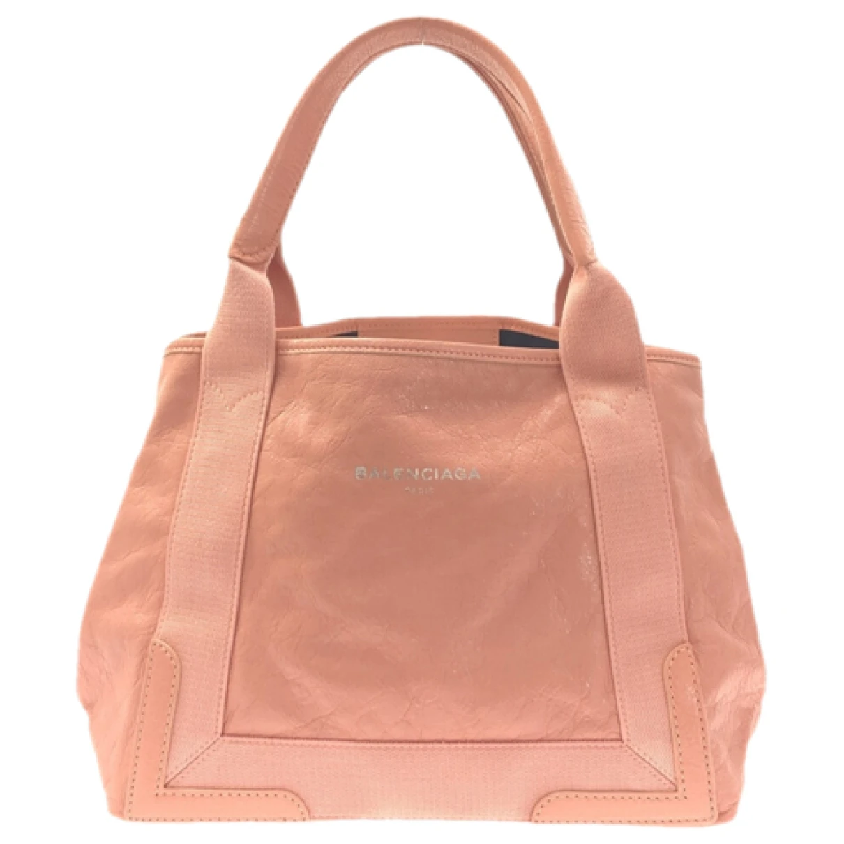 Pre-owned Balenciaga Navy Cabas Leather Tote In Pink
