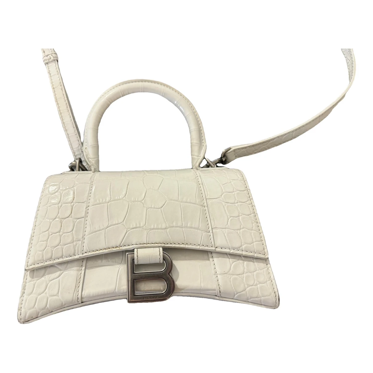 Pre-owned Balenciaga Hourglass Leather Crossbody Bag In White
