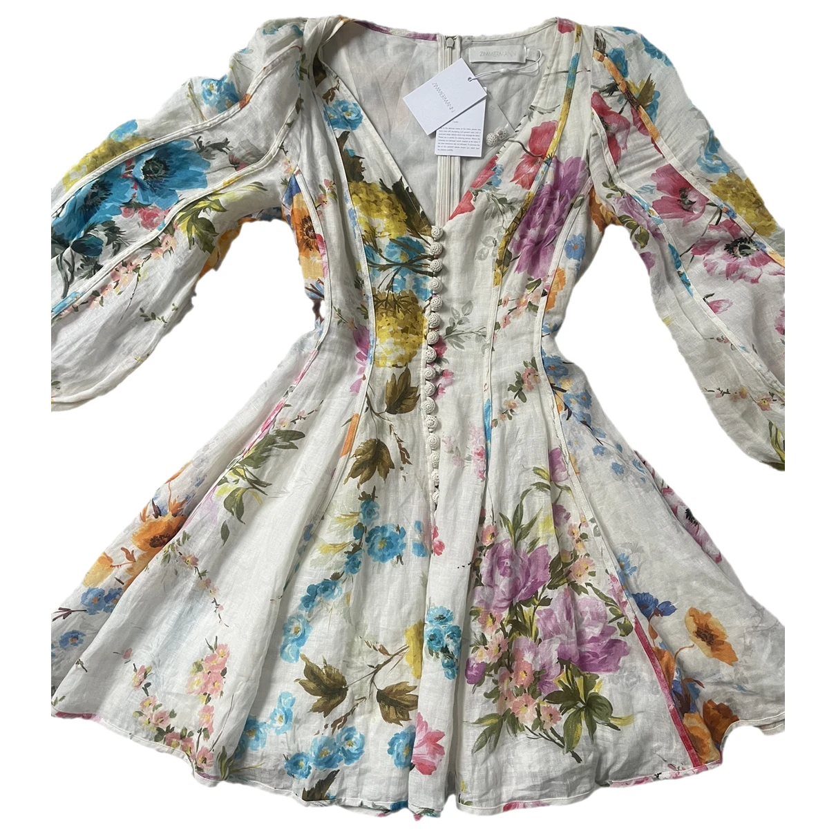 Pre-owned Zimmermann Linen Mini Dress In Multicolour