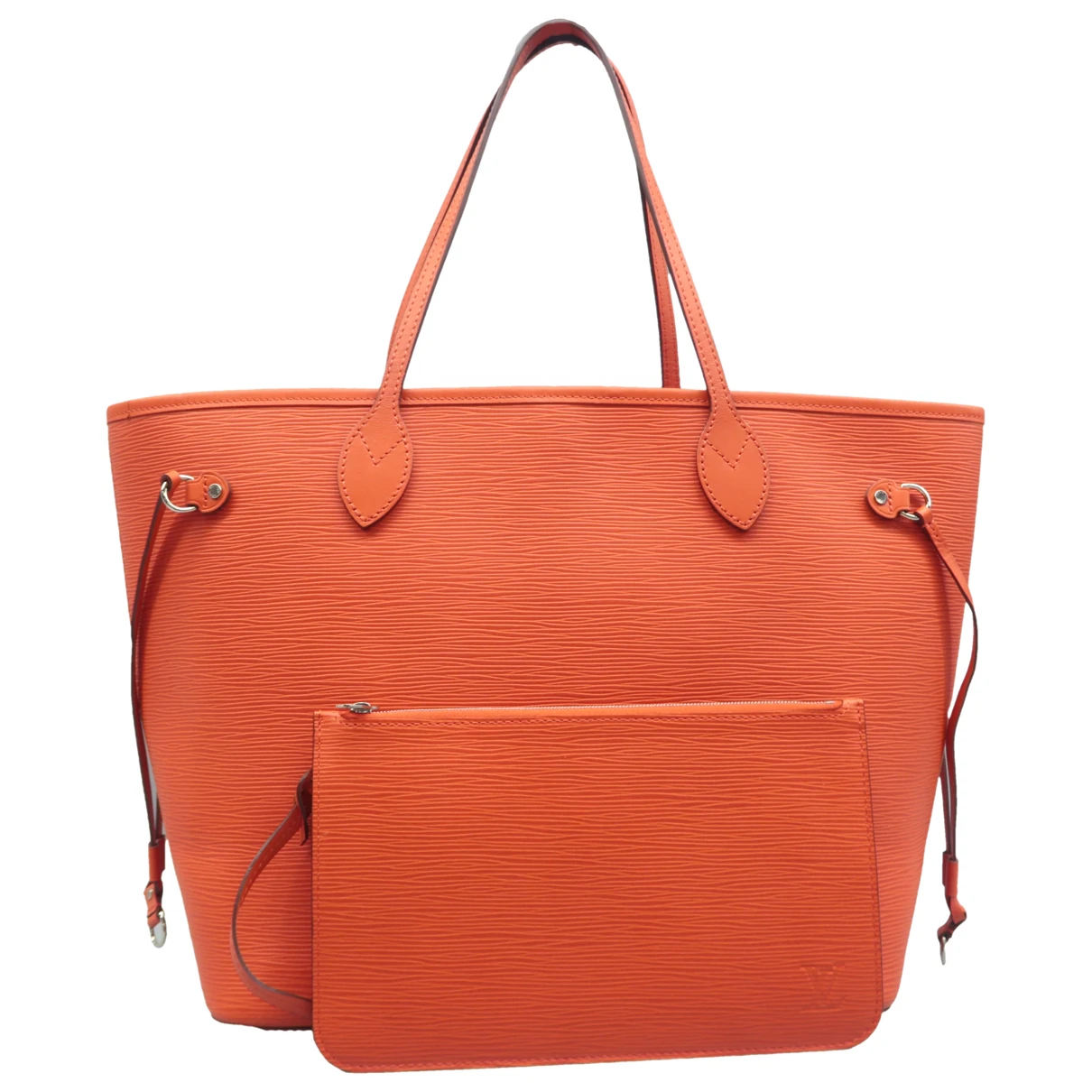 Pre-owned Louis Vuitton Neverfull Leather Handbag In Orange