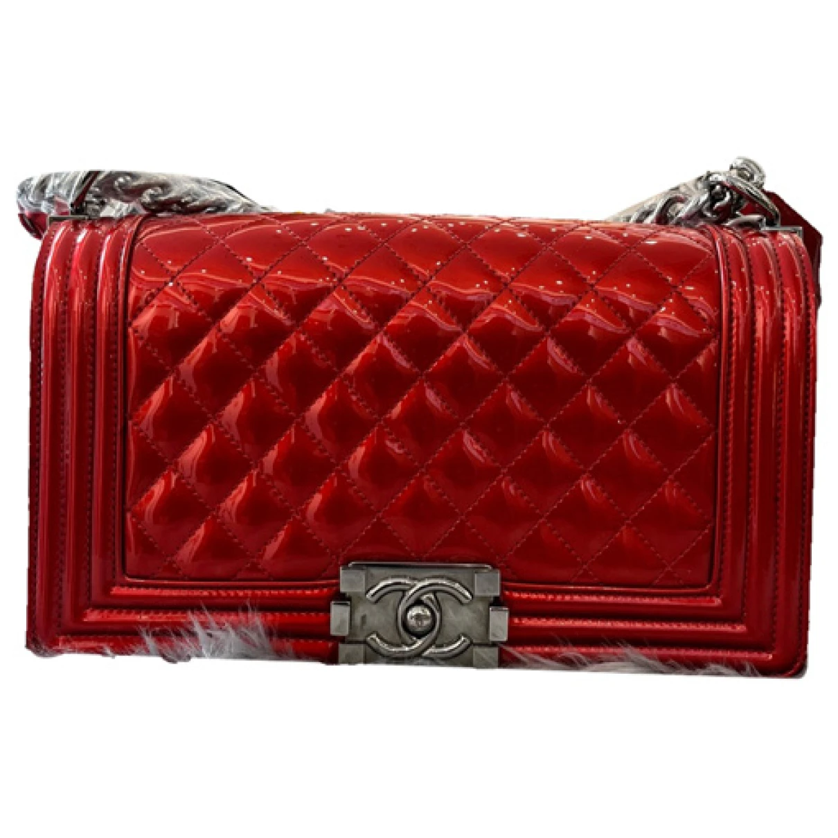 Pre-owned Chanel Boy Patent Leather Crossbody Bag In Red