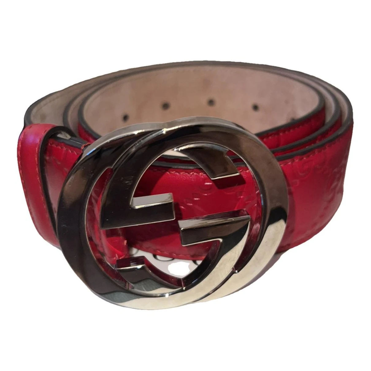 Pre-owned Gucci Interlocking Buckle Leather Belt In Red