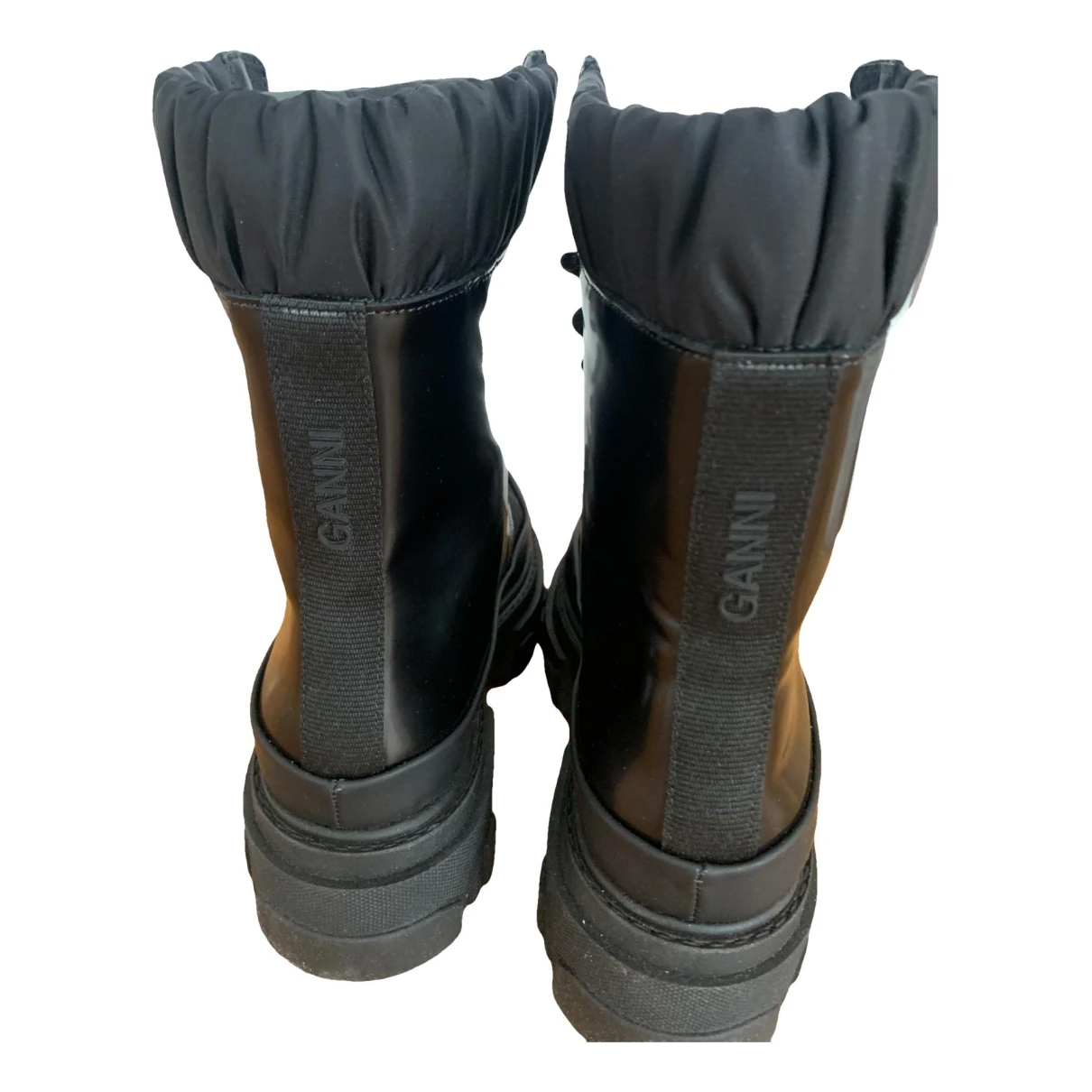 Pre-owned Ganni Leather Biker Boots In Black