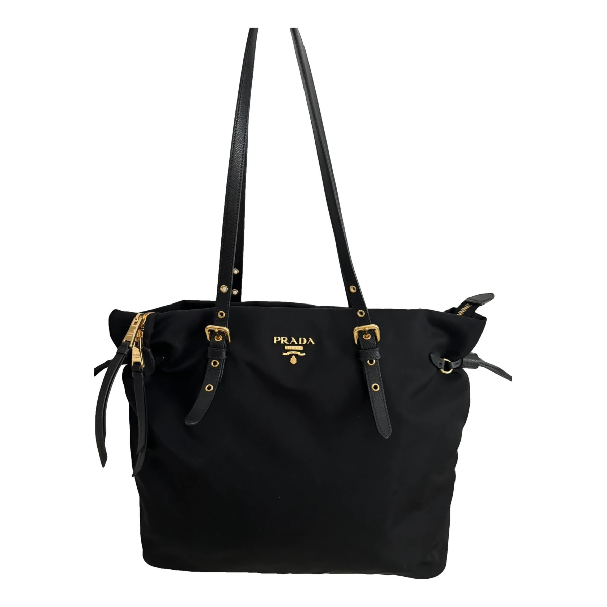 Pre-owned Prada Tessuto Metallo Cloth Handbag In Black