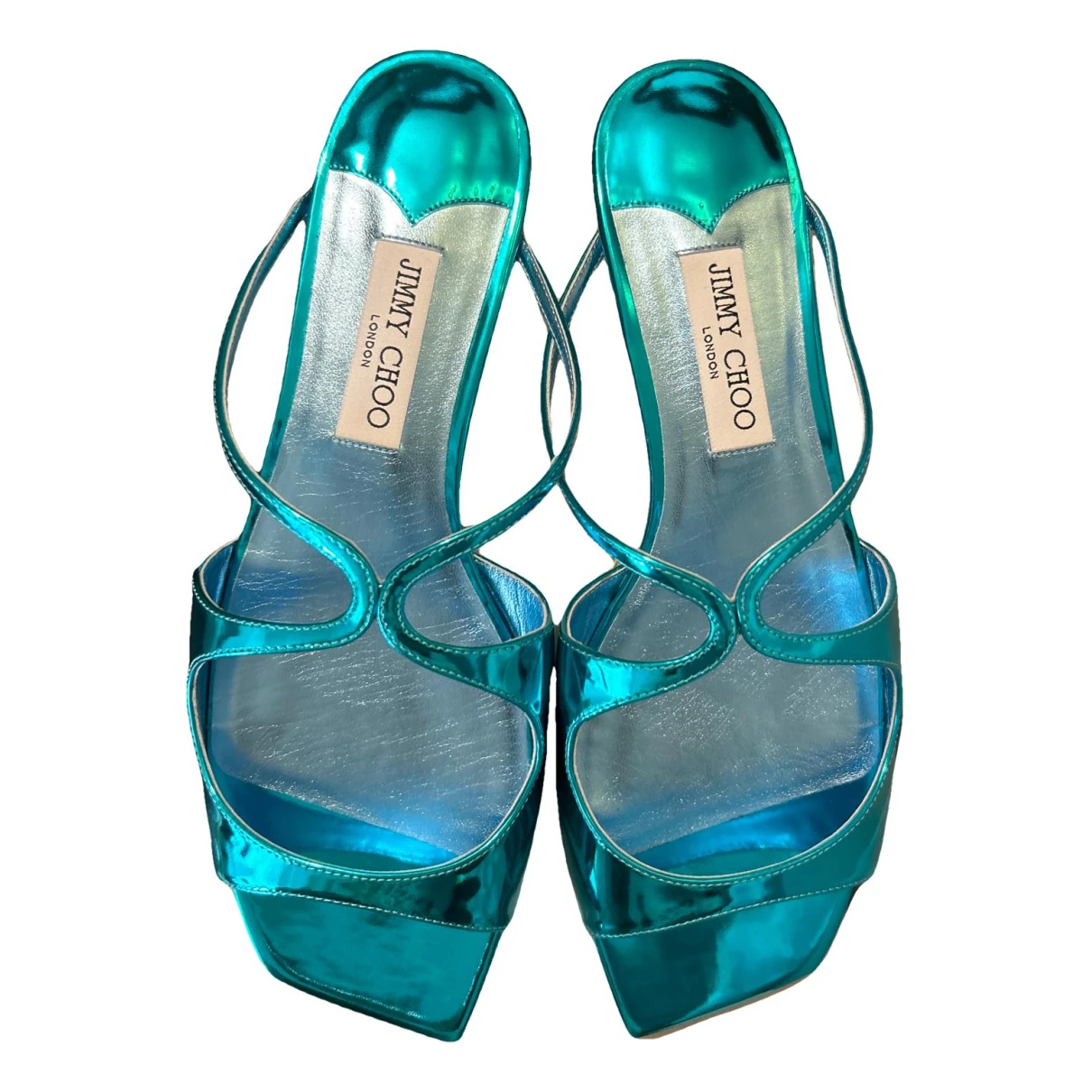 Pre-owned Jimmy Choo Lance Patent Leather Flip Flops In Turquoise