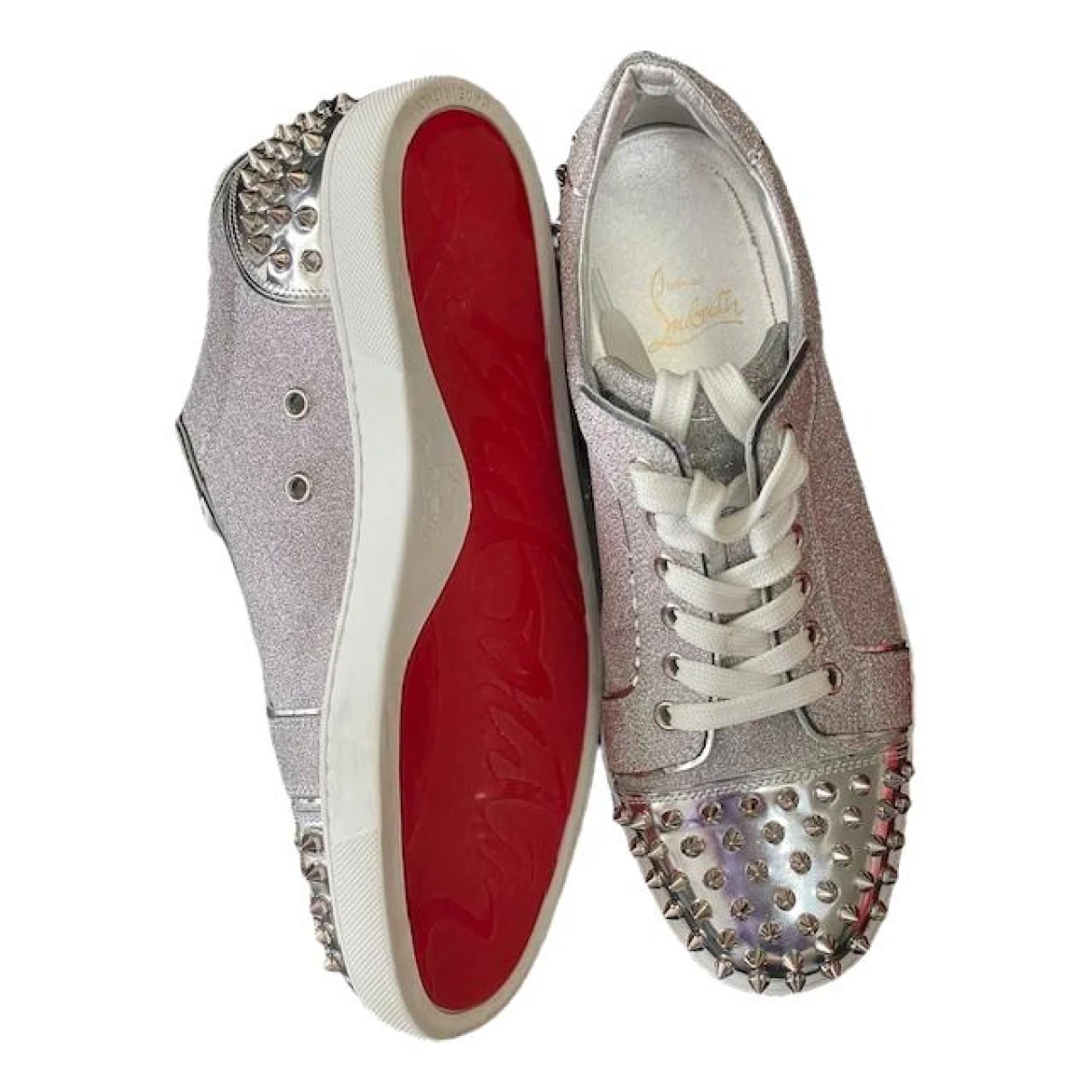 Pre-owned Christian Louboutin Glitter Trainers In Grey