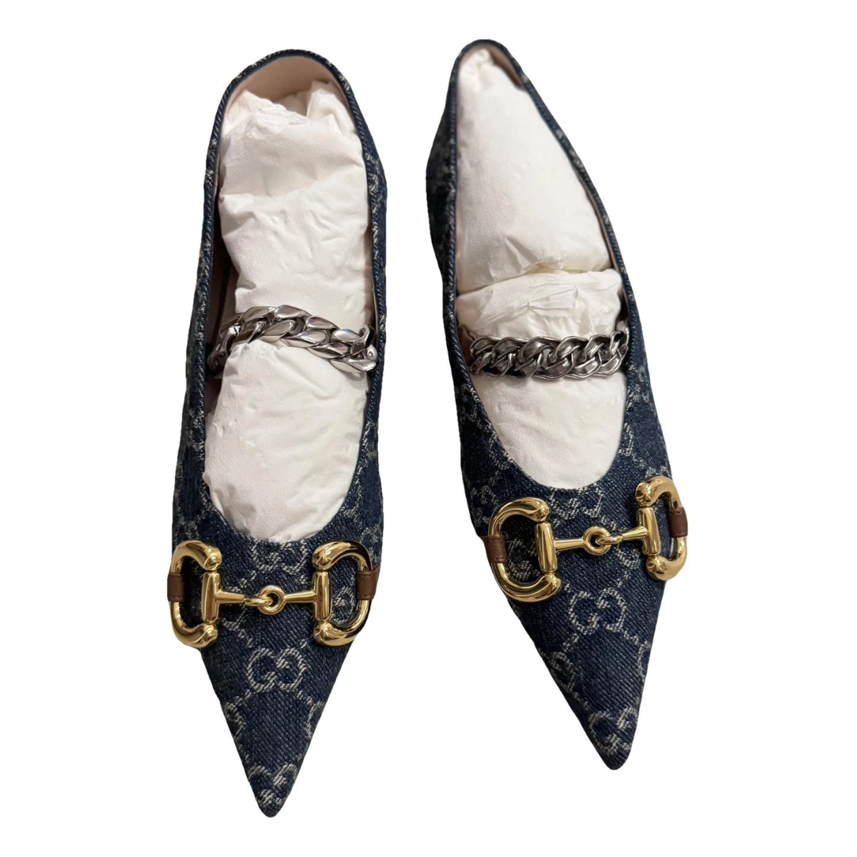 Pre-owned Gucci Cloth Flats In Blue