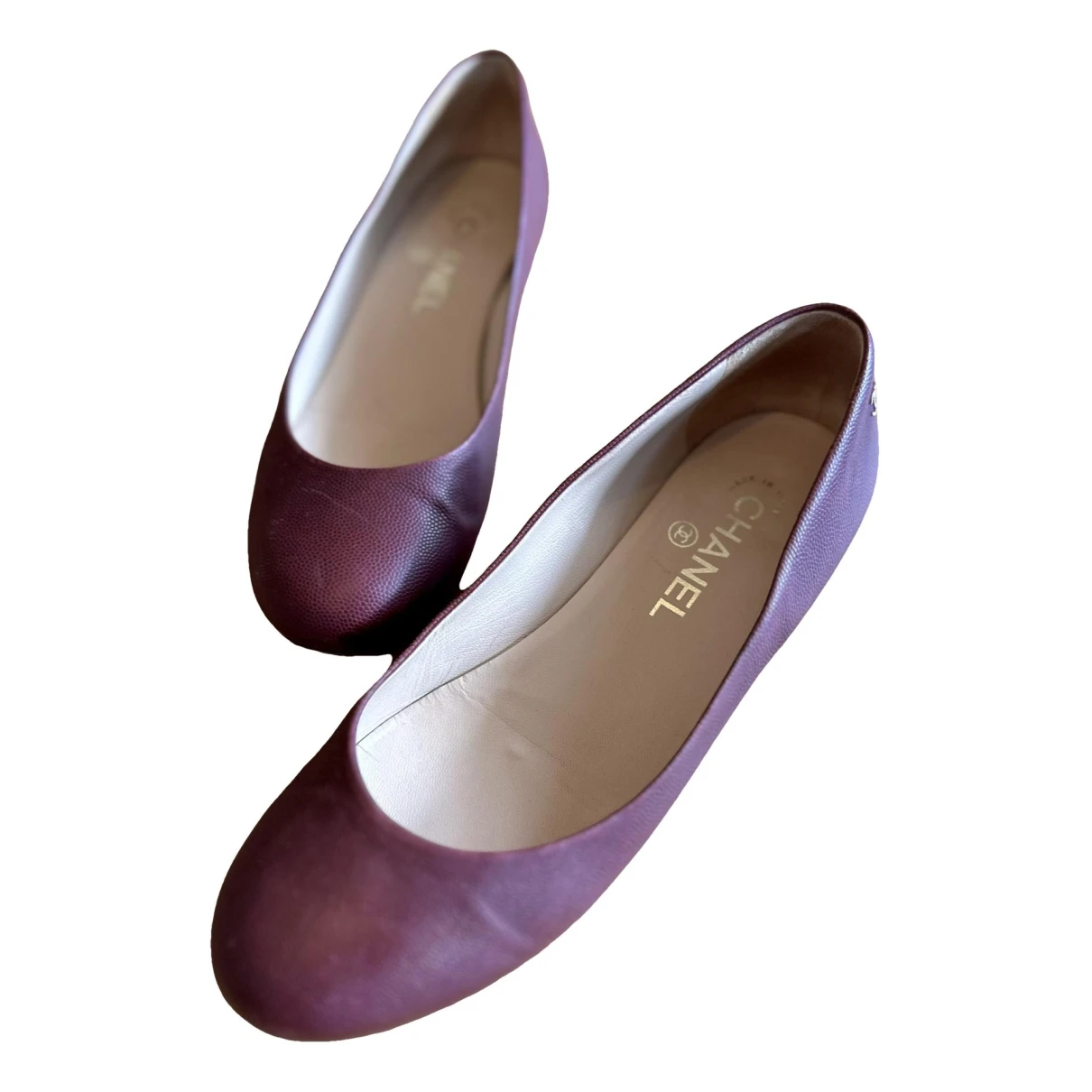 Pre-owned Chanel Leather Flats In Burgundy