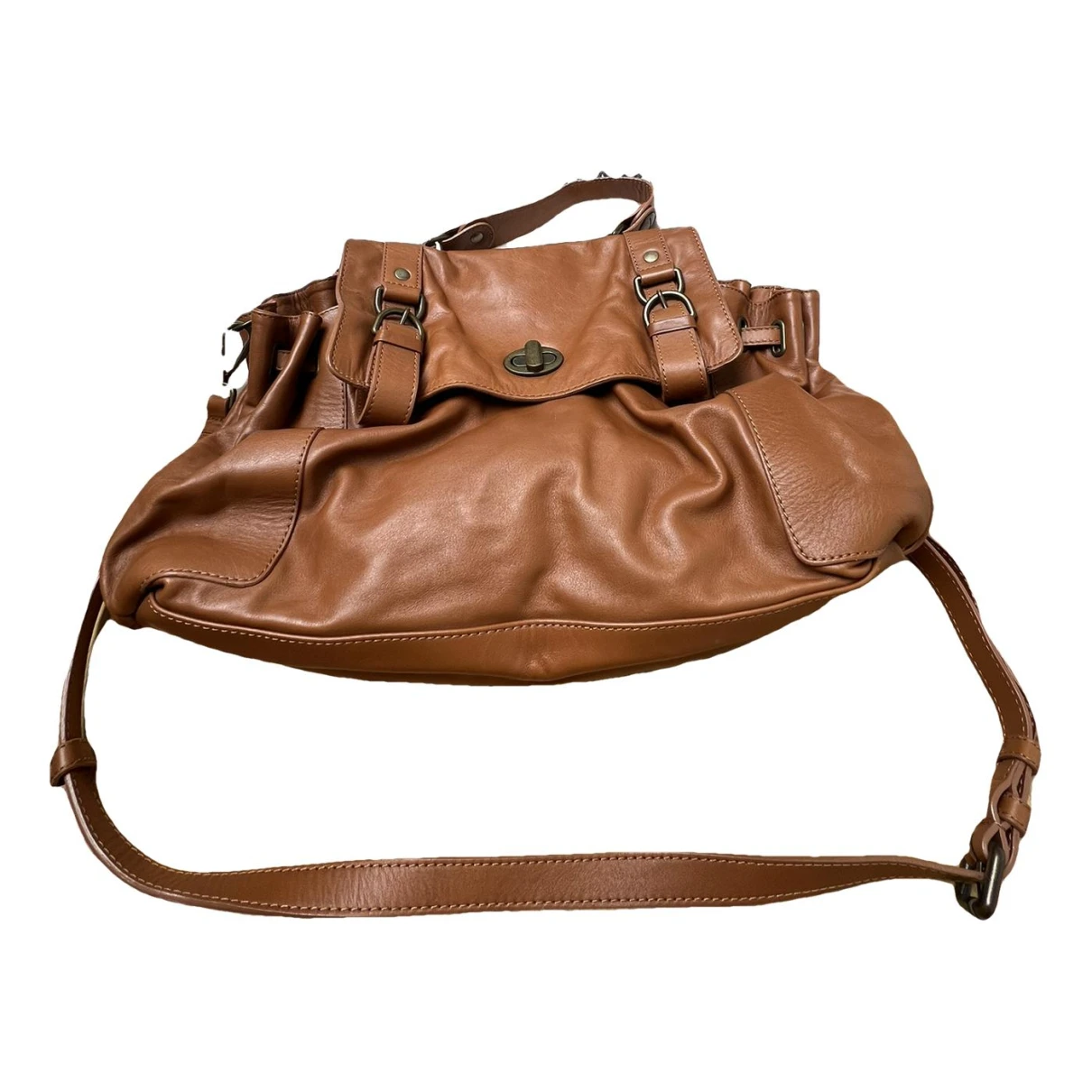 Pre-owned Gerard Darel Eton Leather Crossbody Bag In Camel