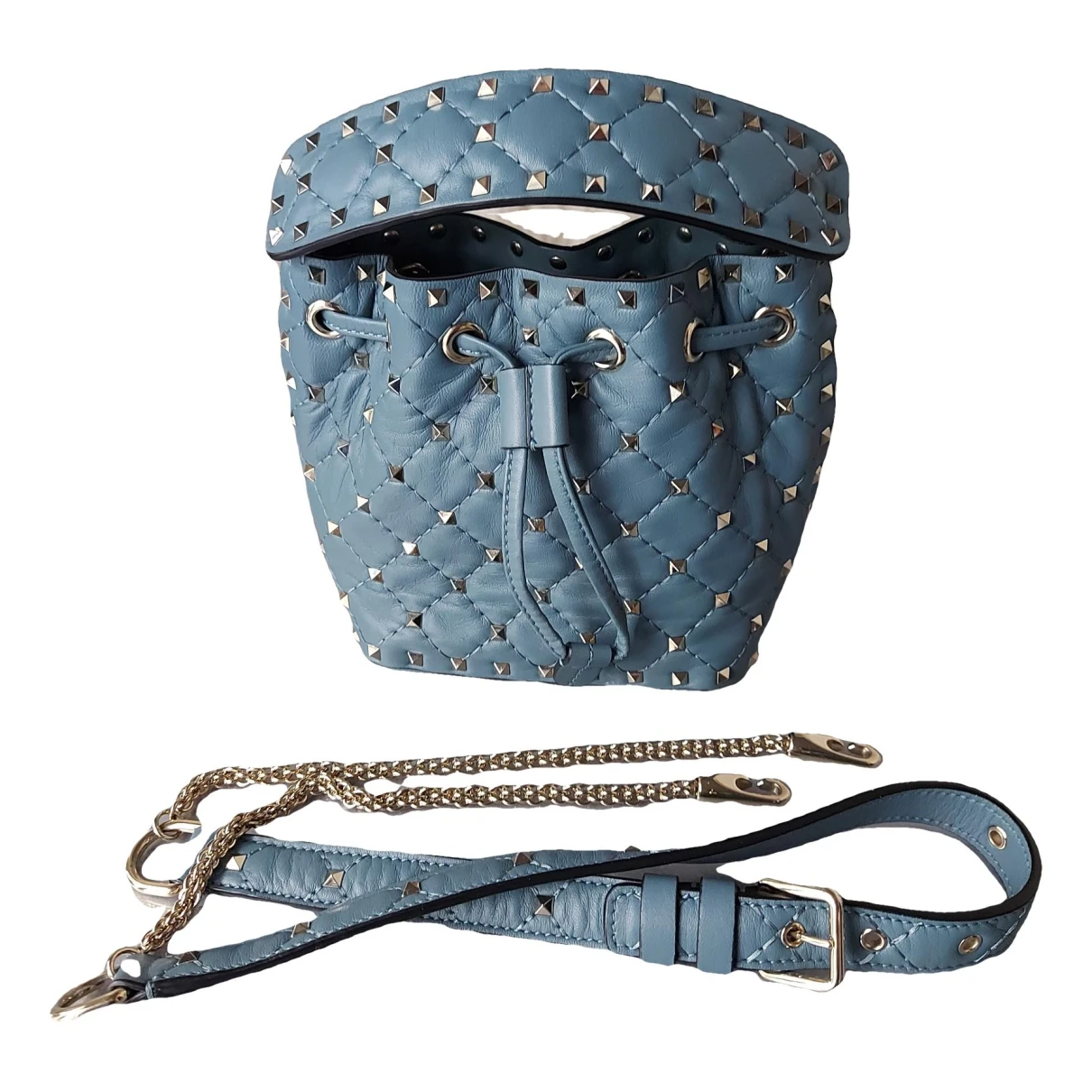 Pre-owned Valentino Garavani Rockstud Spike Leather Handbag In Blue