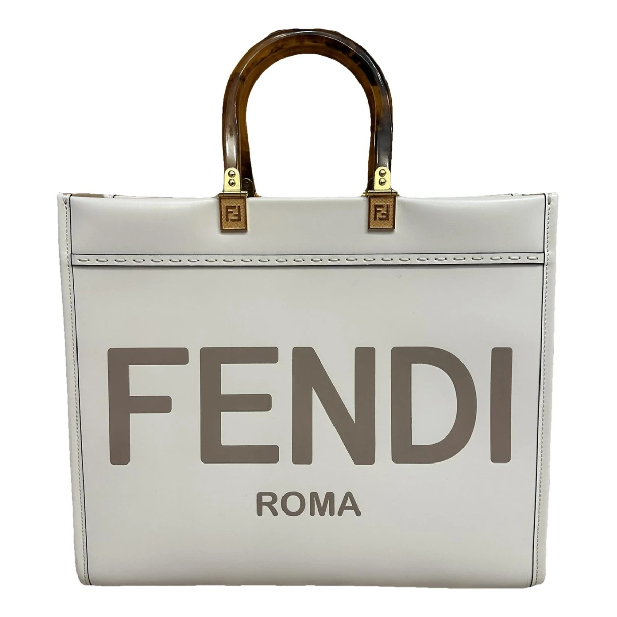 Pre-owned Fendi Sunshine Leather Tote In White