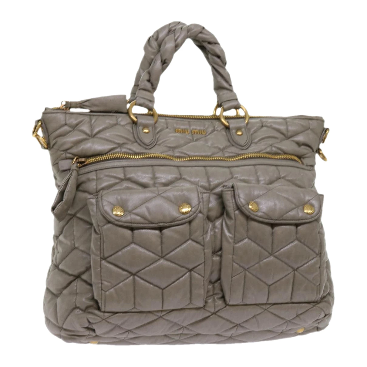 Pre-owned Miu Miu Leather Handbag In Grey