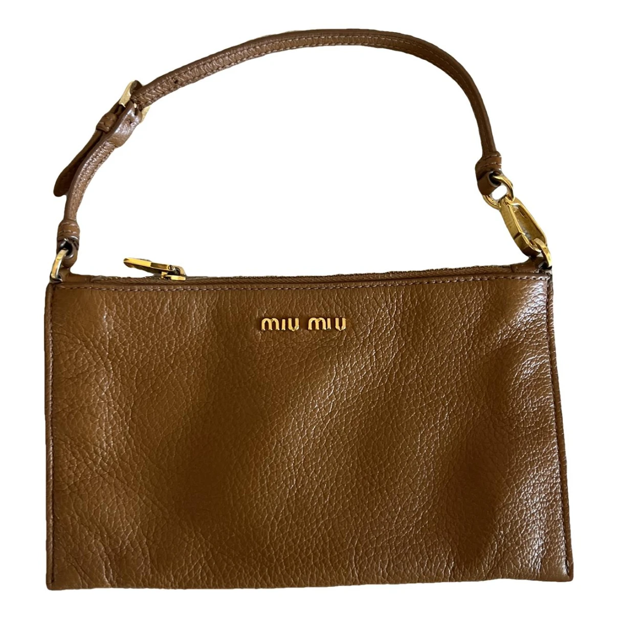 Pre-owned Miu Miu Leather Clutch Bag In Camel