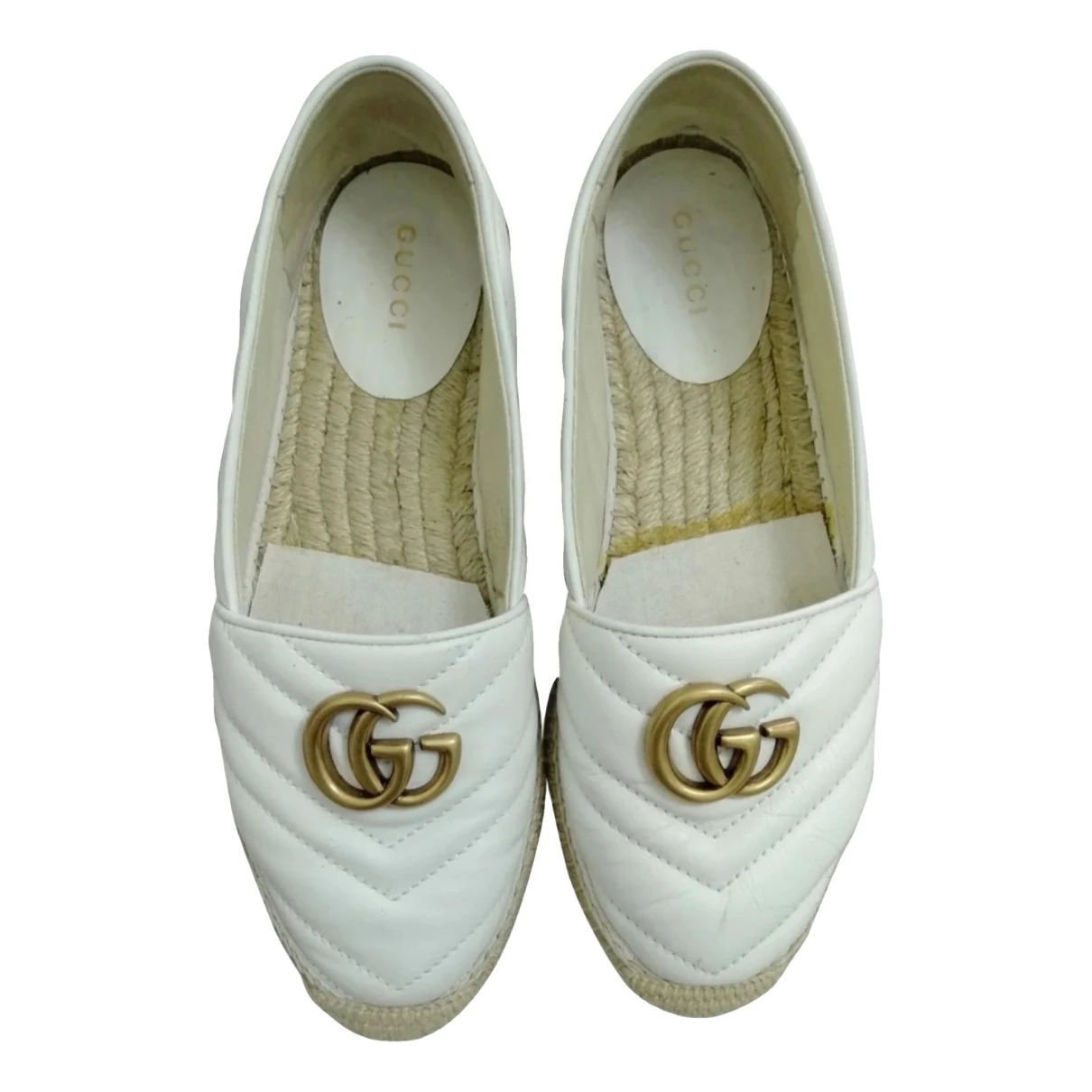 Pre-owned Gucci Lilibeth Leather Espadrilles In White