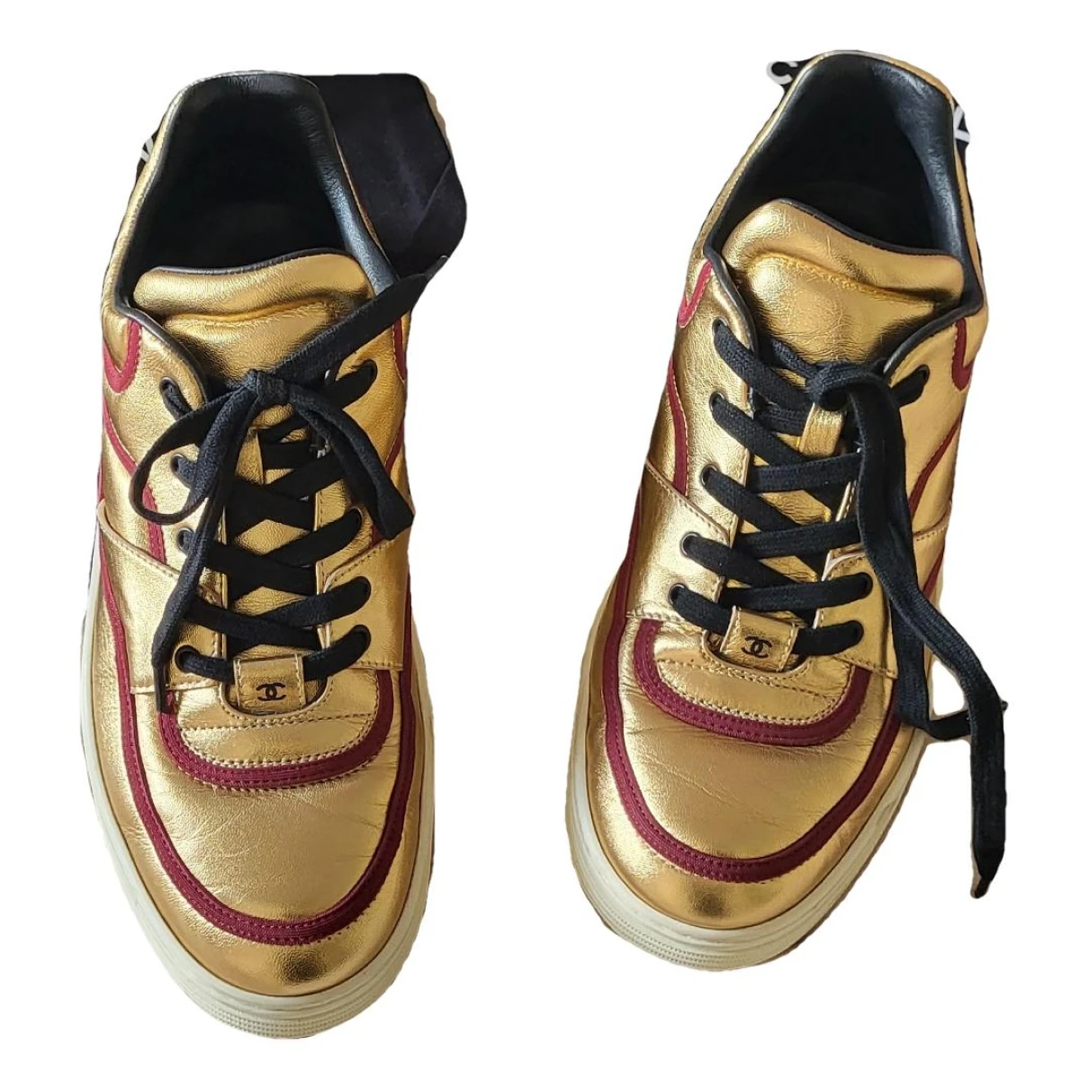 Pre-owned Chanel Leather Trainers In Gold