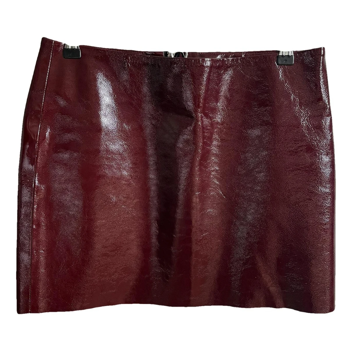 Pre-owned Maje Leather Mini Skirt In Burgundy