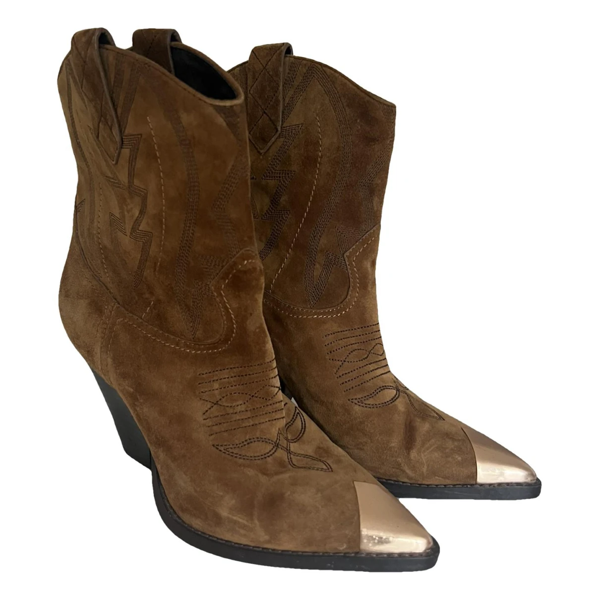 Pre-owned Lola Cruz Leather Western Boots In Camel