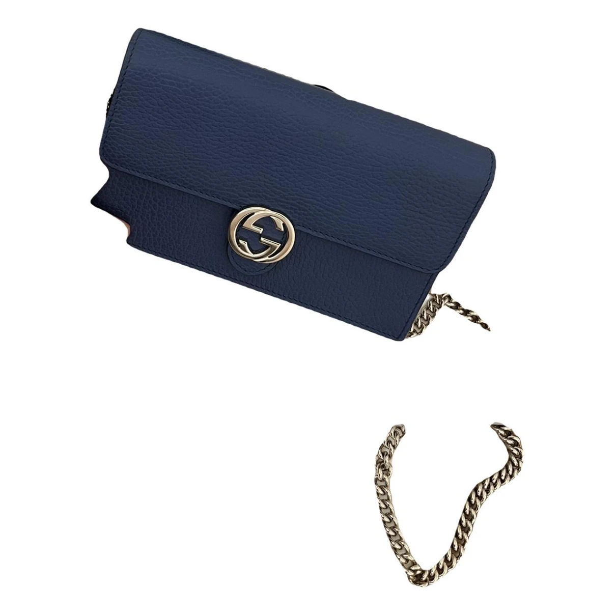 Pre-owned Gucci Interlocking Leather Clutch Bag In Blue
