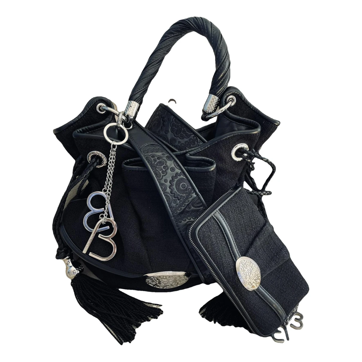 Pre-owned Lancel Brigitte Bardot Tweed Handbag In Black