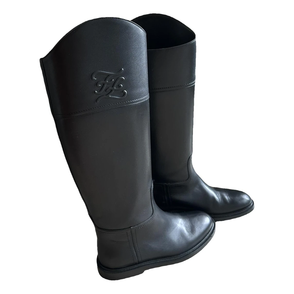 Pre-owned Fendi Leather Riding Boots In Black